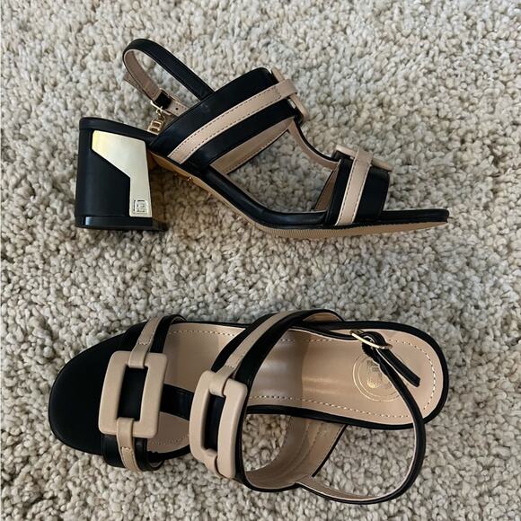 Laura Biagiotti Tan Black Block Heels Size 37 - Picture 1 of 6